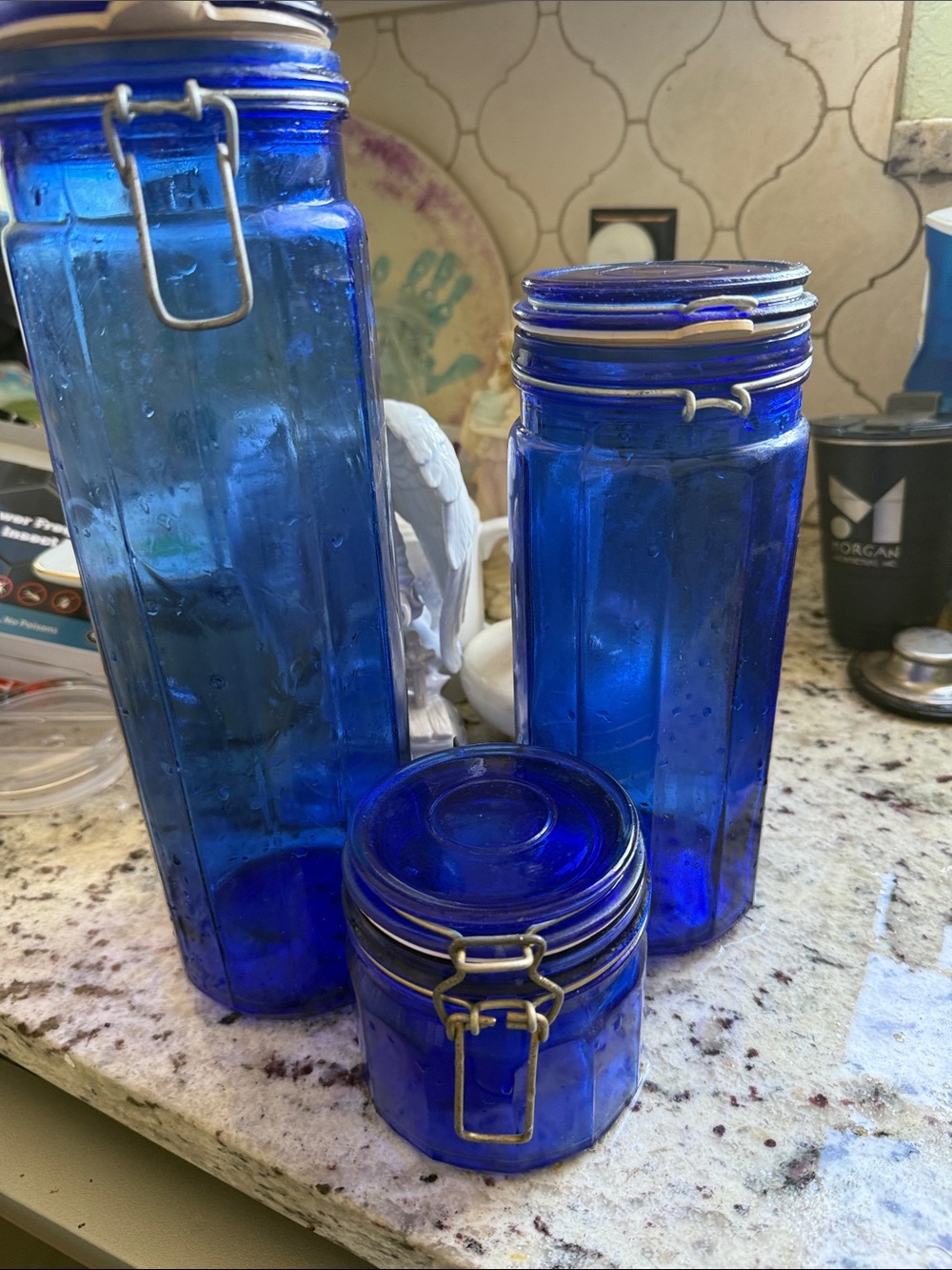 Cobalt Blue Glass Storage Jar Set - Home Dining